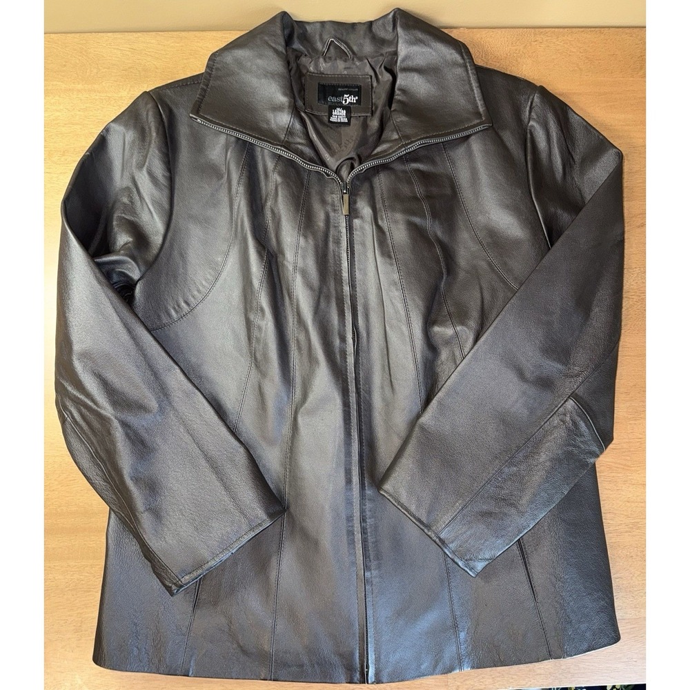 East 5th Womens 1X Genuine Leather Jacket Dark Brown Zip Front Coat 743773